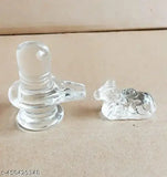 Marble 100% Pure Original Sphatik Nandi & Shivling idol, 5cm each, Indian handcrafted religious statues