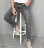 Grey stylish cotton jeans for men, high-quality KAZAMAJEANS brand with 5-star rating, size 28 (waist 28in, length 40in, hip 29in), made in India