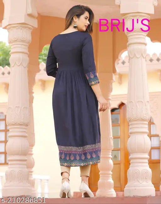Indian rayon long kurti, festive design for girls and women, 3/4 sleeve, 44" length