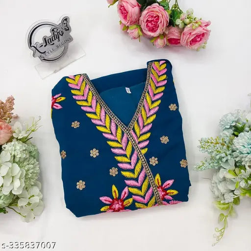 Embroidered blue georgette dress with embroidery details