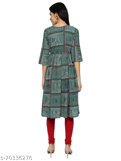 Indian-origin, printed cotton Anarkali kurtis with three-quarter sleeves for women, size M (38in bust), L (40in bust), XL (42in bust), XXL (44in bust)