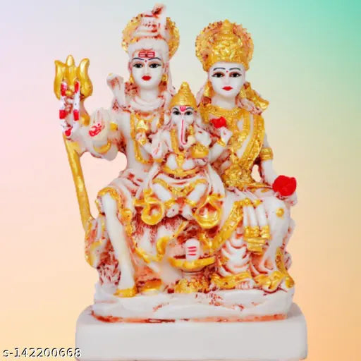 Poly Resin Shiva Parivar Statue - Beautiful depiction of Lord Shiva with Parvati, Ganesha, and Shivalinga. Indian artistry