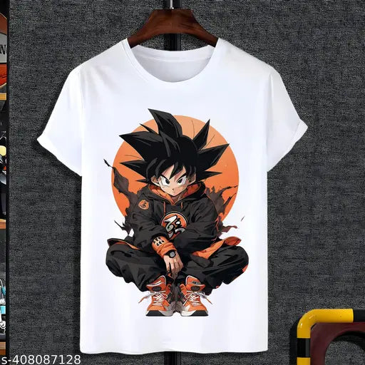 Goku anime polyester round neck t-shirt, vibrant printed design on kids clothing