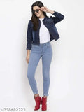 Denim jacket for women, solid pattern, durable denim, machine washable, stylish, fits regular size, available in S-XL, India origin