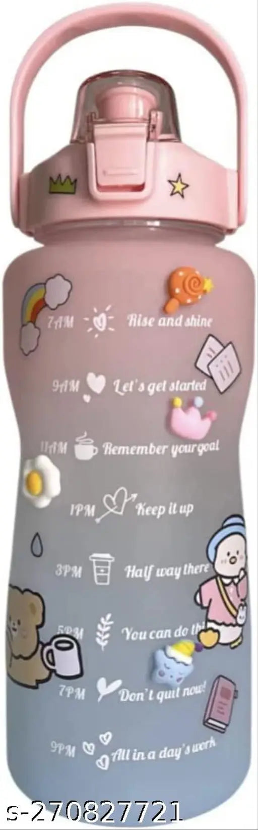 Multicolor KAVID motivational water bottle with time marker, 2 liters capacity, BPA-free plastic, leak-proof, fitness sports gym sipper bottle