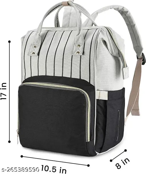 Black polyester diaper backpack for travel with 12 pockets, ideal for moms and babies. Stylish and durable, perfect for newborn essential organization