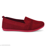 Maroon synthetic ballerina flats by Women Bellies - textured pattern, slip-on style for sizes IND-4 to IND-8