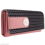 Womens faux leather wallet with hand clutch, four card pockets, peach color