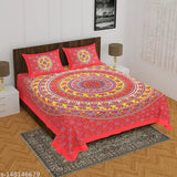 Rajasthani Jaipuri Traditional Sanganeri Print 150TC Cotton double size bedsheet with 2 pillows, soft and elegant bedding for AC room