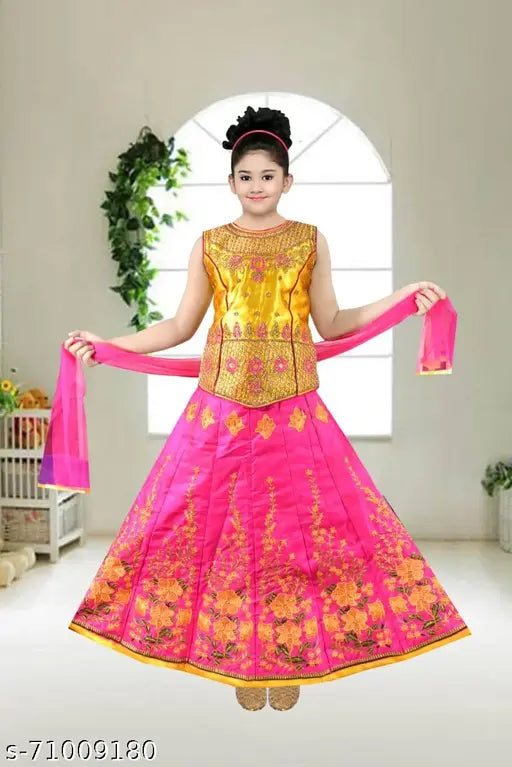 Sleeveless, embroidered polyester lehenga cholis in net fabric for 12-18 months kids, Indian craftsmanship showcased