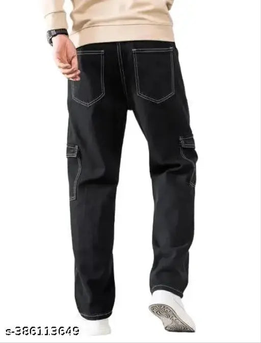 Casual modern cotton blend men's jeans, solid color, size options: 26/30in x 38in, 28/32in x 38in, 30/34in x 38in, 32/36in x 38in, made in India