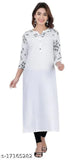 Rayon, three-quarter sleeve, printed white kurti by Sapna. Stylish ethnic kurta for women, suitable for sisters, mothers, and wives. Indian-made, comfortable and trendy
