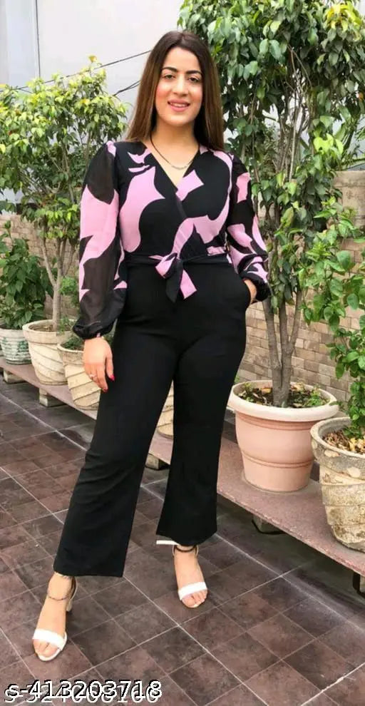 Comfortable printed Georgette jumpsuit for women, long sleeves, Indian origin