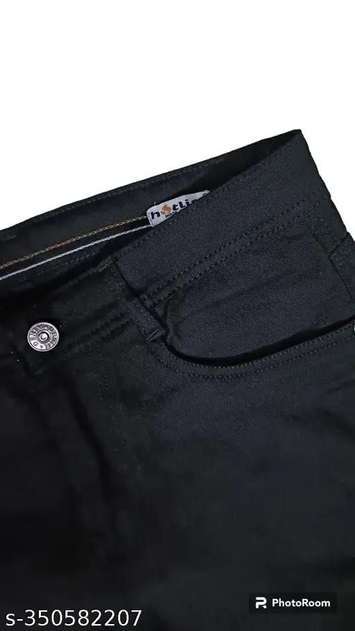 Stylish men's stretchable regular fit jeans, comfortable and trendy everyday wear, solid net fabric, size 28/30/32, India origin