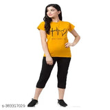 Women's cotton capri nightwear, printed half sleeves top and capris, comfortable relaxation wear