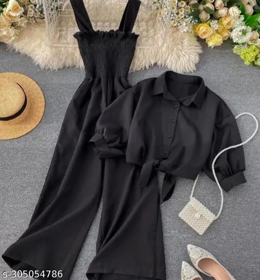 Trendy cotton jumpsuits for women, solid net pattern, three-quarter sleeves, India origin