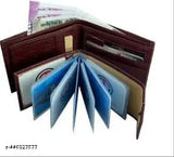 Brown album leather men's wallet with textured net pattern, 3 compartments, free size (11cm x 9cm), India origin