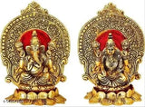 Laxmi-Ganesh flower design metal idol set for home, temple, office, gifting. Size: LBH11x8x15 cm. Traditional Indian God Idol multipack of 2 symbolizing prosperity & intelligence