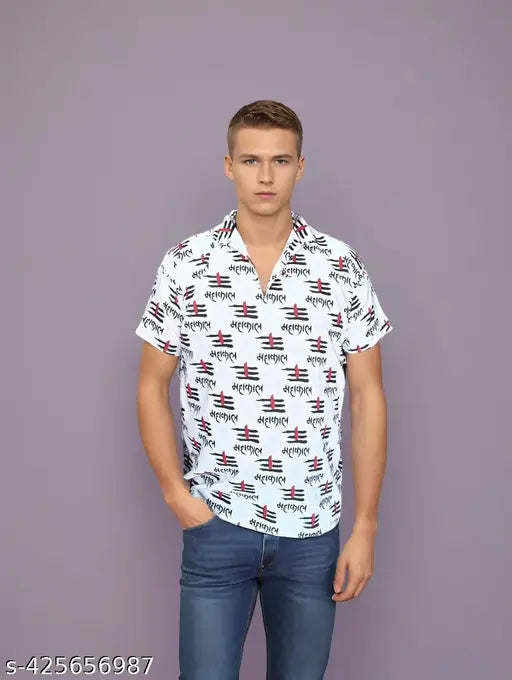 Dhanya 100% Cotton Tilak & Mahakal printed Short Kurta/T-shirt for Men, 100% cotton, comfortable attire suitable for any occasion, button-front design
