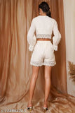 White cotton crop top & short set with lace work, comfortable and stylish women's fashion for Western looks