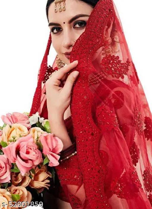 Silk and net embroidered ocean dream lehenga choli with net dupatta, free size, Indian origin