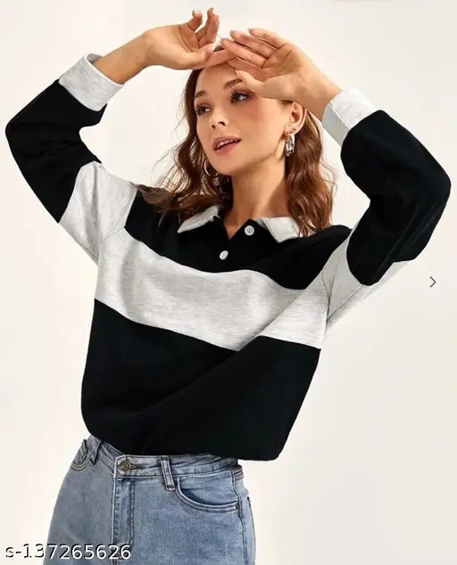 Colorblocked cotton long sleeve crop tops for women and girls, stylish and versatile for everyday wear