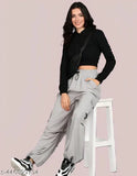 Women's polyester pants, gray jogger with pockets