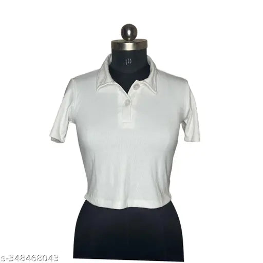 Cotton women's solid rib polo t-shirt, versatile wardrobe essential with flattering fit and premium quality