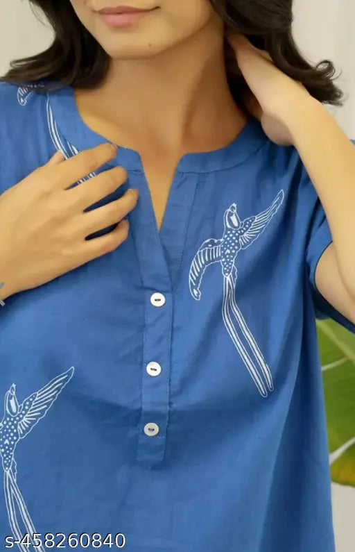 Cotton printed night suit for woman, comfortable sleepwear with long sleeves and pyjama bottoms