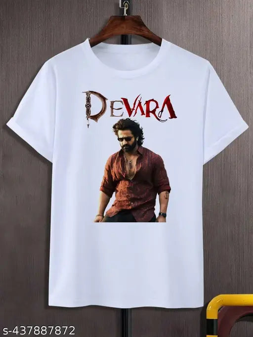 NEW Devara Movie T-Shirt Jnr NTR Casual Polyester Tee White, Indian origin