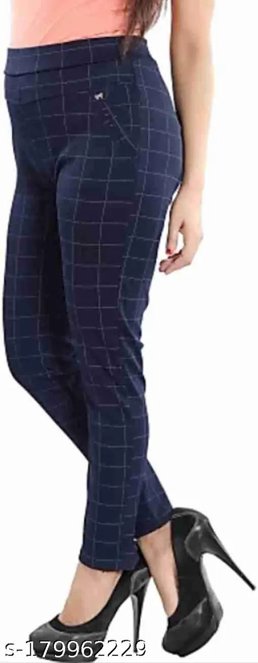 Trendy women's checked Lycra slim fit jeggings, pack of 2 with various waist sizes available