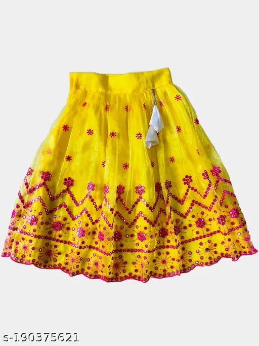 New Silk & Net Lehenga Choli Set, embellished with ribbon embroidery, perfect for kids 12 months to 8 years, Indian origin