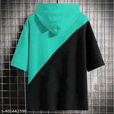 Men's colorblocked art silk half sleeves summer hoodie, short sleeves, size M (38 in chest), made in India