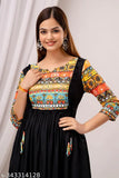 Colorful floral print, sleeveless top with V-neck, black dress with elastic waistband