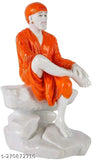White marble Saibaba Idol for car dashboard, multicolor detailing, revered Hindu deity figure