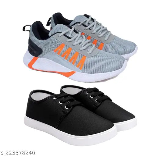 Kids sneakers pack, grey and orange design, canvas material