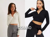 Solid long-sleeve collar T-shirt top, two pack for men or women, Indian origin