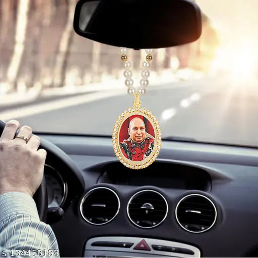 Guruji Swaroop Photo Car Hanging - Blessings Figurine, handmade Indian artisan crafted religious idol for dashboard