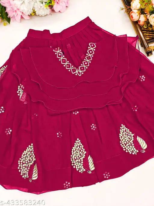 Georgette, embroidered Delima Kids girls crop top with printed lehenga choli set | Indian ethnic wear party wear for 2-3, 3-4, 4-5, 4-6, 6-7, 7-8 years