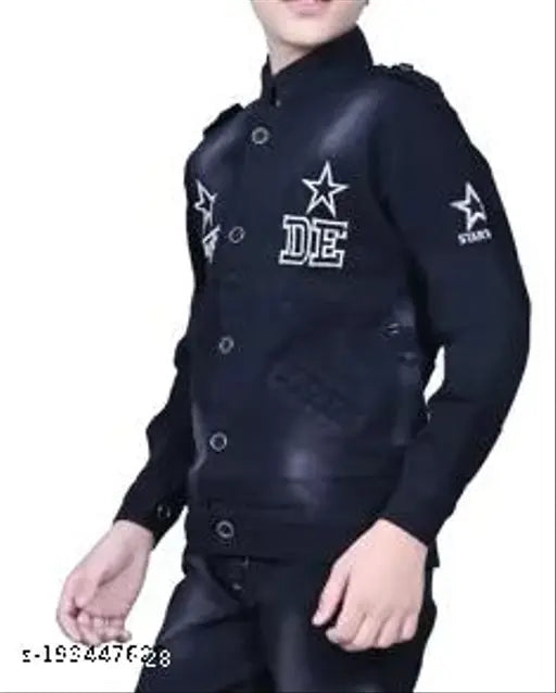 Black denim bomber jacket, black hardware