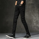 RusticBLOOMS men's mid-rise black polycotton jeans, stylish fit with a solid pattern, available in sizes 26-32