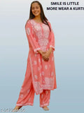 Rayon Lucknowi Chikankari embroidered kurta & palazzo set, casual summer wear for women with three-quarter sleeves