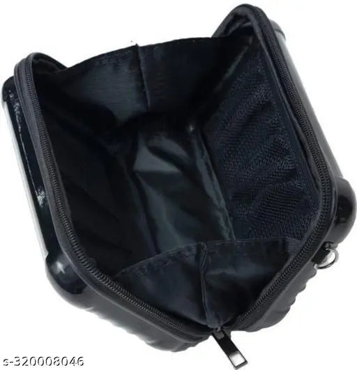 A black sling bag with adjustable strap, ideal for carrying essentials