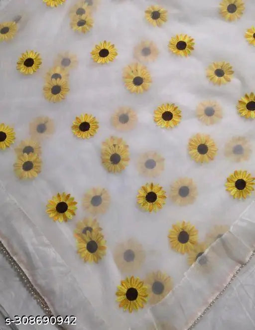 White Net Bollywood-style saree with embroidered motif blouse, lightweight and comfortable for festivals