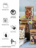 Square, airtight 240ml bamboo lid spice storage container set with glass canisters, for kitchen seasoning, tea, sugar, herbs, 6 pieces