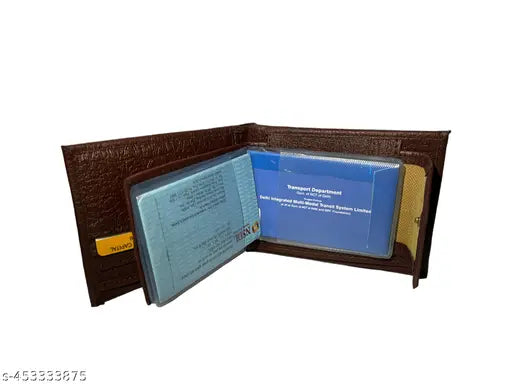 Brown premium quality leather men's album wallet, 2 compartments, free size (14cm x 10cm)