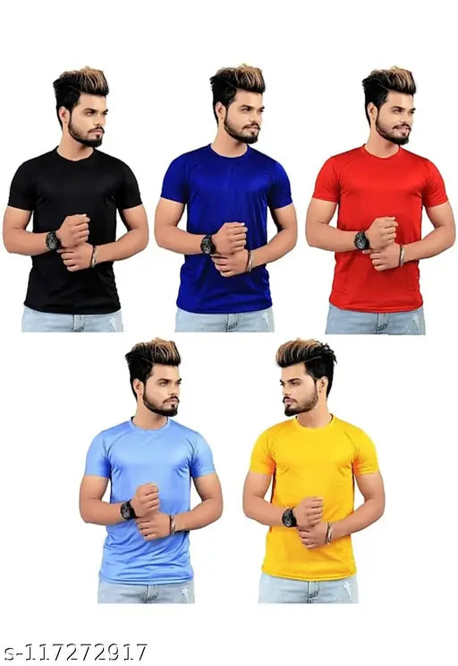 Pretty Graceful men's polyester t-shirt set, solid color short sleeves in M, L, XL, XXL. Made in India