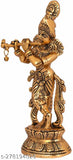 Metal Krishna Playing Flute Idol, 13cm x 7cm x 25cm for home, temple, office or gifting. Symbolizes luck, love, happiness, and prosperity