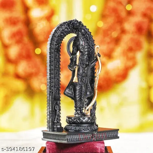 Black resin Ram Lalla Statue (6 inch), handcrafted idol embodying Lord Rama's divine essence. Perfect for puja or spiritual sanctuary