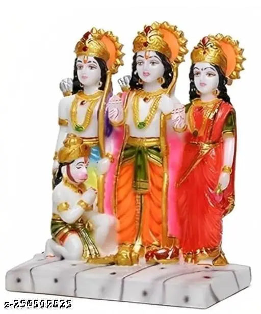 Handmade marble Ram Darbar Murti, intricately detailed Hindu religious idol, 9cm x 6cm x 14cm size for home temple